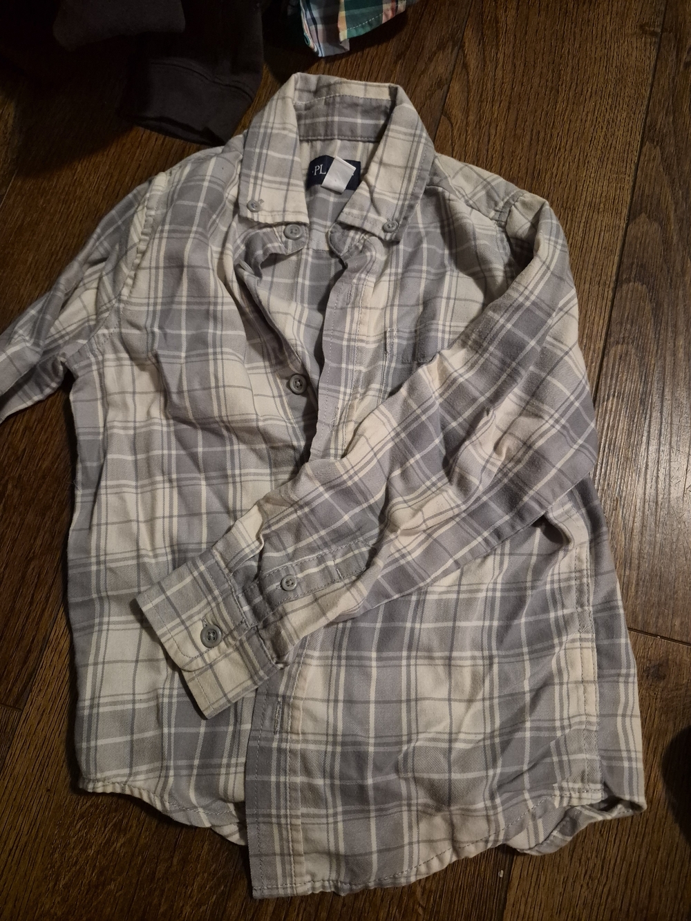 The Children's Place Boys Plaid Button-Down Shirt in Gray and Cream